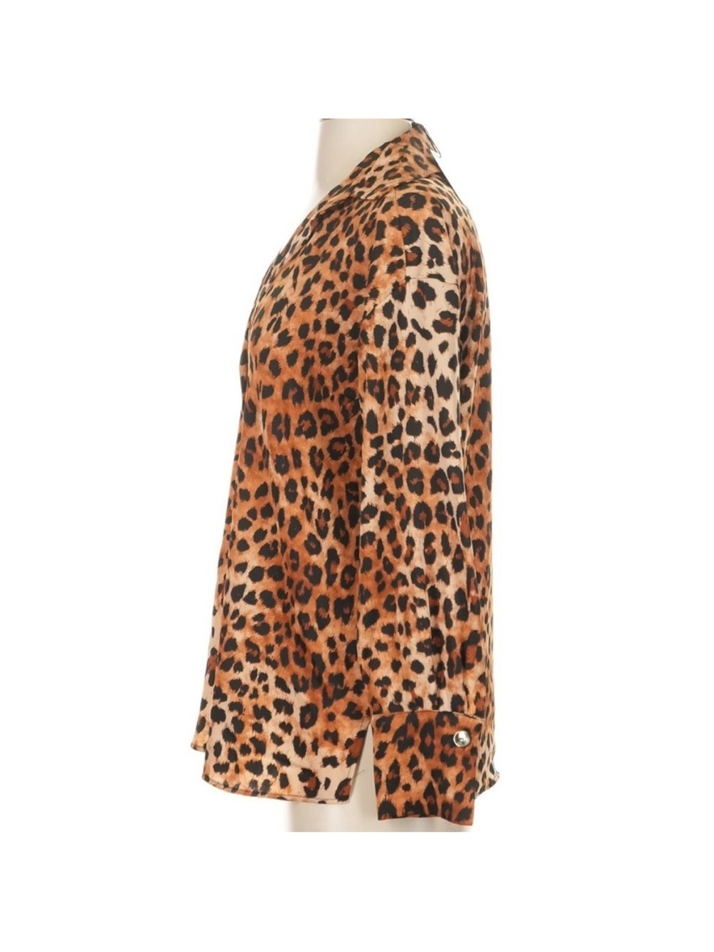 Zara Satin Leopard Print Button Down Blouse Brown Black Long Sleeve Women XS NWT - Picture 4 of 7